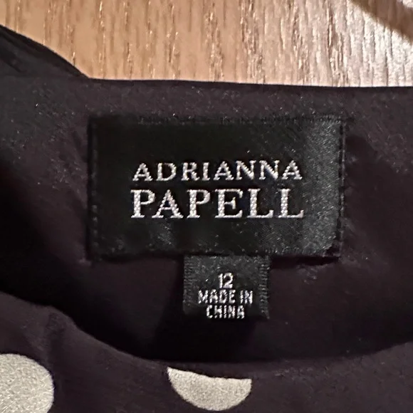 Adrianna Papell Black Dress with Cream Polka Dots and Ruffles - Picture 3 of 9